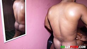 In this scene, a 19-year-old ebony teen gets banged on a chair by a monster cock