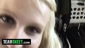 yo, check this dirty blonde slut with puffy tits getting cum all over her ass after a wild ride!