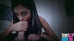 Petite Latina Teen Sucks Massive Cock POV: Barely Legal Sloppy Action