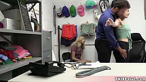 Cute Blonde and Friend Busted by Mall Cop Mike for Rough FFM Action.