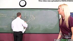 Kaley Hilton with braces gets pussy pounded in classroom.