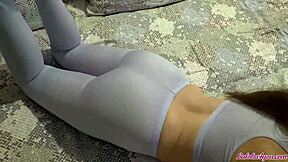 babe in glasses rides dick sensually after yoga