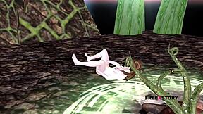 In this 3D cartoon, a cute teen girl lies on the floor, rubbing and fingering her pussy passionately.