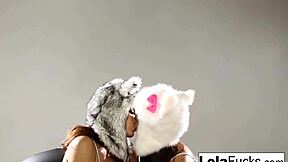 Lola Foxx Fucks Furry-Hatted Teens in Lesbian Action