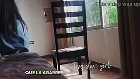 Petite teen bent over, showing her ass and tits for boyfriend.