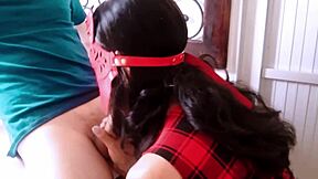 hot roommate sucks huge cock passionately until cum fills her mouth after classroom.