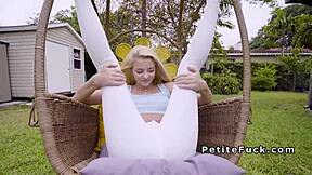 Small tittied blonde teen spinner bangs big cocks in POV group scene.