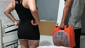 Portuguese amateur seduces repairman, pays with hot blowjob. Her tight body seals the deal.