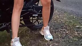 latina babe flashing big tits and pussy in public spot