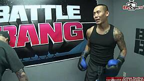 skinny ebony babe with small tits boxes in the ring