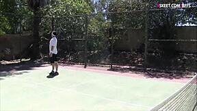 redhead tennis player gets boned by her coach in public