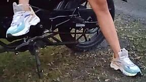 latina babe flashing big tits and pussy in public spot