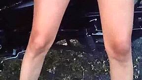 latina babe flashing big tits and pussy in public spot