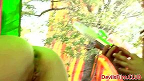 outdoor lesbians muffdiving and licking pussy in hot bikini action by the pool.