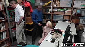 She should work on details for the next theft, but first a hardcore blowjob in the office.