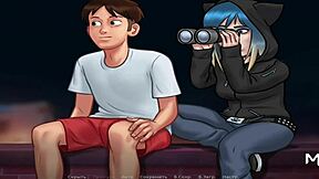 peeping at naked milf with big ass through binoculars in summertimesaga