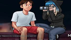 peeping at naked milf with big ass through binoculars in summertimesaga