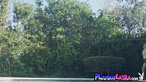 Hot lesbians Charly Summer and Jazlyn Ray play tag by the pool