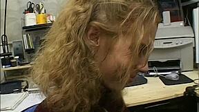 Lonely blonde teen experiences extreme orgasm in office solo