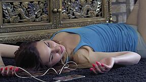 This cute brunette amateur with small tits craves climax through masturbation in close up