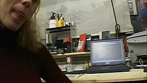 Lonely blonde teen experiences extreme orgasm in office solo