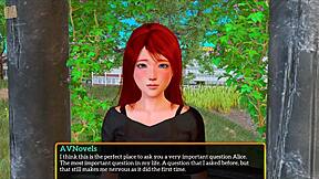 redhead anime girl with big tits in erotic game