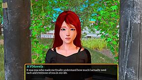 redhead anime girl with big tits in erotic game