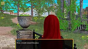 redhead anime girl with big tits in erotic game