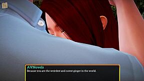 redhead anime girl with big tits in erotic game