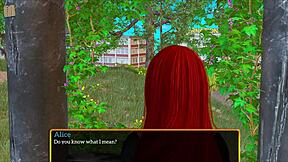 redhead anime girl with big tits in erotic game