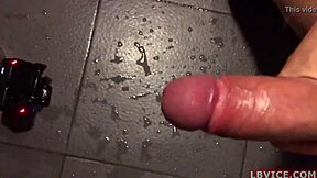 Ladyboy Ammee strokes hard and gets soaked in piss.