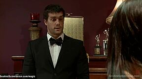 Butler fucks busty babe in tight bondage, so wild! 😈