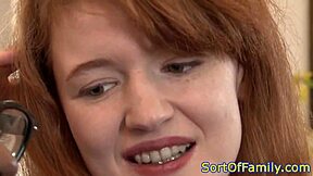 Redhead stepdaughter interracially plowed in taboo storyline, close-up oral and riding