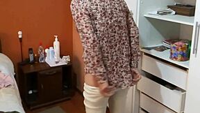 Colombian mature gets home from work, strips, touches herself, and begs a young latino to screw her hard.