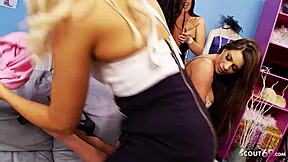 Old and young women in lingerie and stockings at a store event