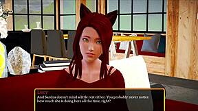 redhead teen with small tits in erotic cartoon family scene