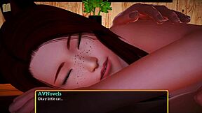 redhead teen with small tits in erotic cartoon family scene