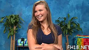 Hot eighteen girl gets oiled up and fucked hard by masseuse