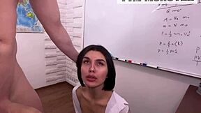 Beautiful teen 18+ babysitter gives oral to big cock and swallows cum