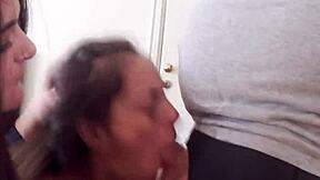 Brunette teaches petite teen sucking and fucking