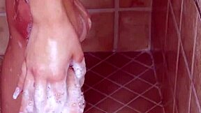 New teen brunette takes a shower.