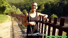 euro slut in glasses gets messy facial outdoors