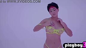 Amazing Latina teen Mia Valentine poses in lingerie showing her big ass
