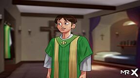 Summertimesaga mature woman pleases husband in anime scene.