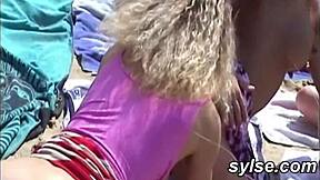 French teens and milfs share lesbian moments on beach. Outdoor passion unfolds.