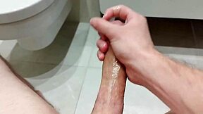 Young Guy Masturbates and Cums in Bathroom Solo