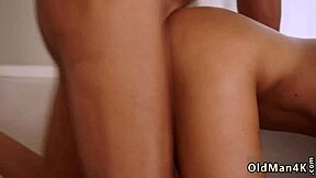 An old man finally gets a blowjob from a young girl