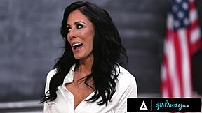 Girlsway, milf teacher Reagan Foxx and boss spank Hazel Moore with bestie!