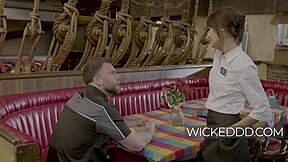 I watch petite asian redhead waitress get carried and fucked in restaurant after blowjob