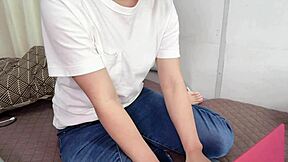 After watching romance, college girl starts masturbating. What asian fetish turns her on?